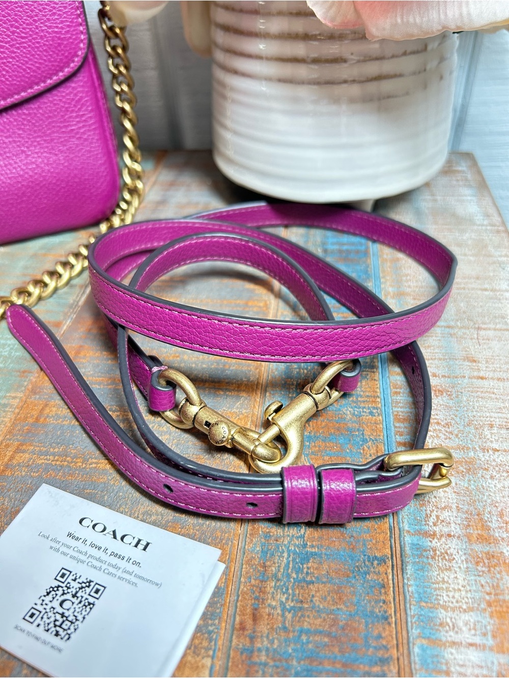 Coach “Cassie” Pebbled Leather Crossbody in Bright Magenta with Gold Hardware - Picture 4 of 15